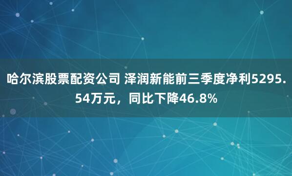 哈尔滨股票配资公司 泽润新能前三季度净利5295.54万元，同比下降46.8%